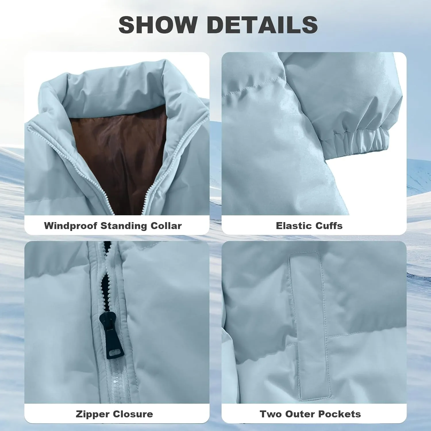 Mens Winter Padded Jacket Puffer Windproof Jacket Full Zipper Outerwear Coat