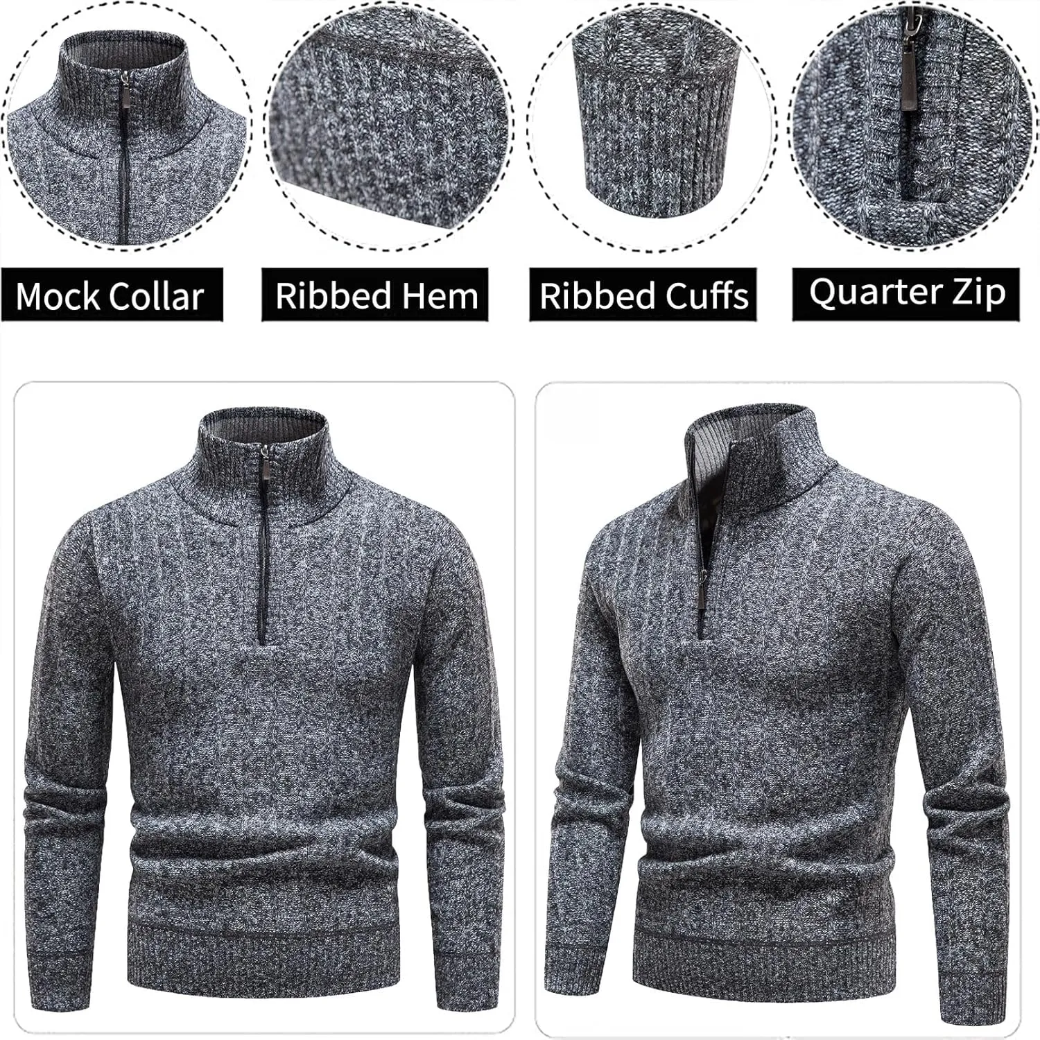 Mylldey Quarter Zip Sweater Men's Pullover Sweaters Knit Long Sleeve Sweater Mens