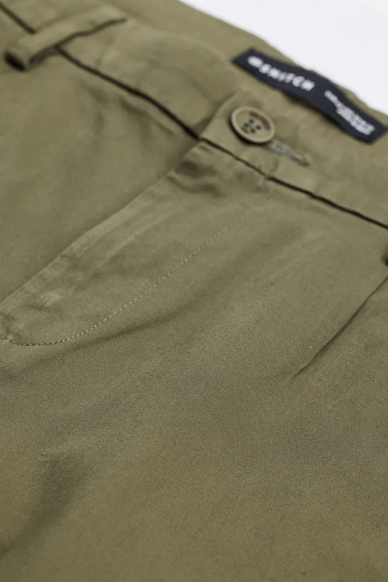 Olive Slim Fit Pleated Trousers
