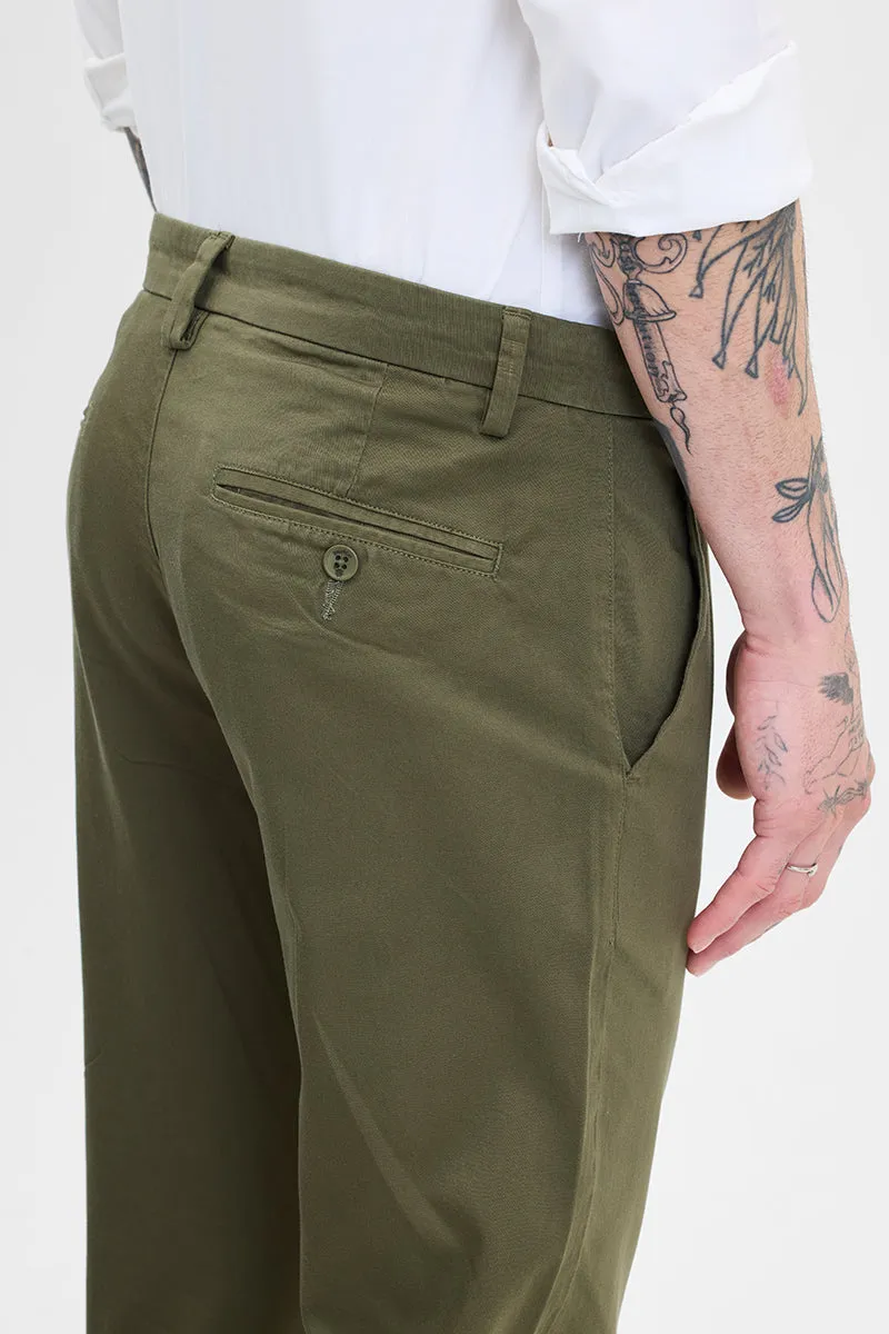 Olive Slim Fit Pleated Trousers