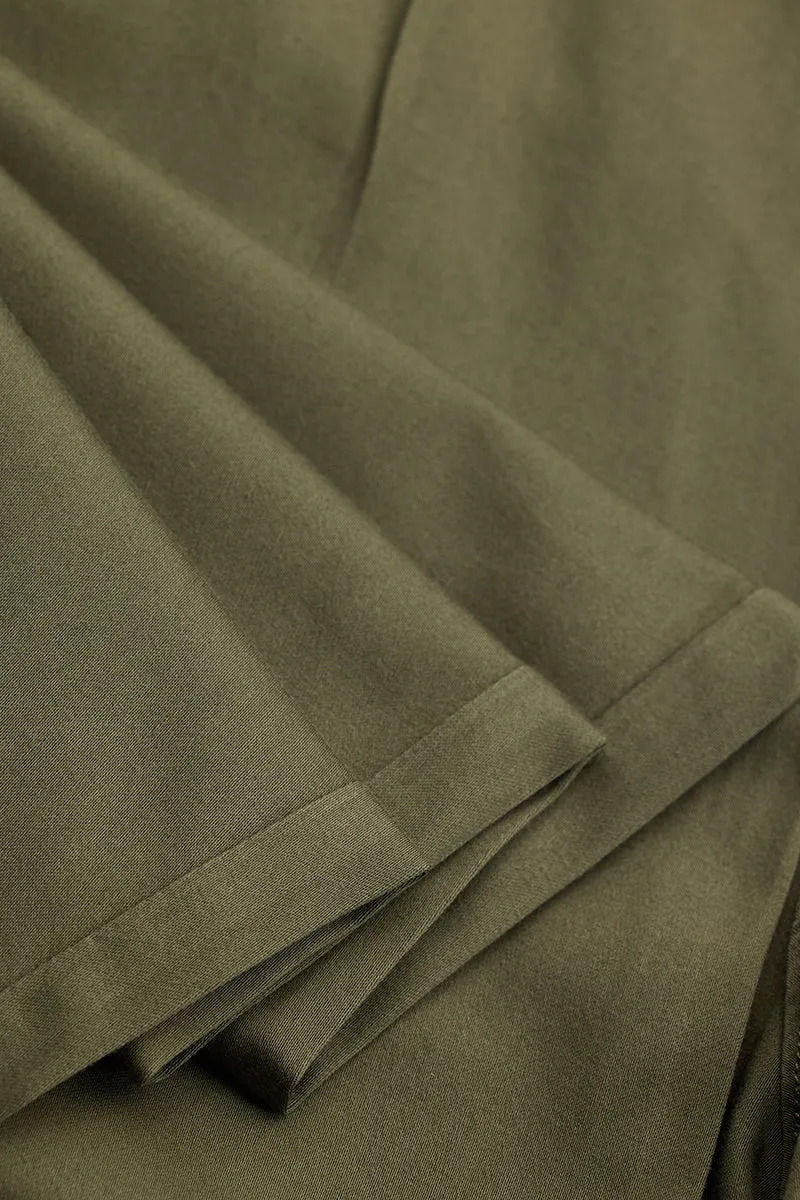Olive Slim Fit Pleated Trousers