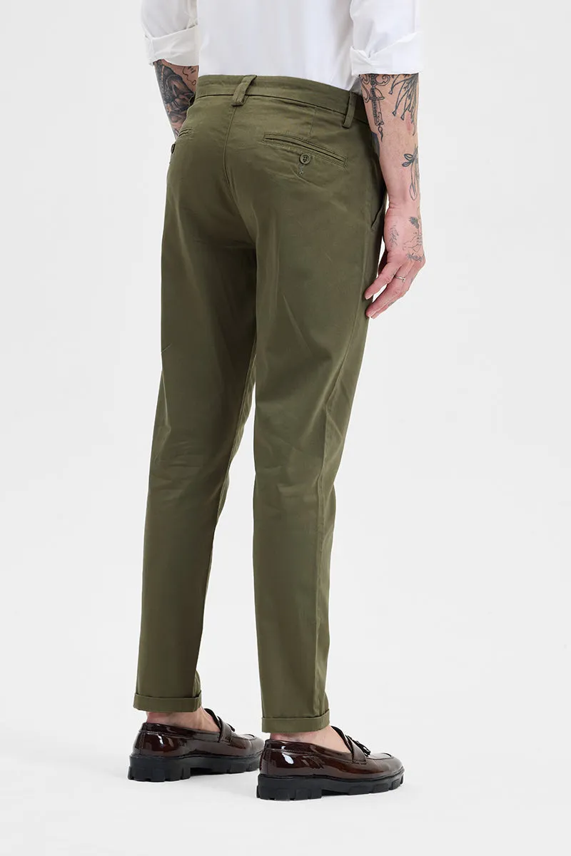 Olive Slim Fit Pleated Trousers