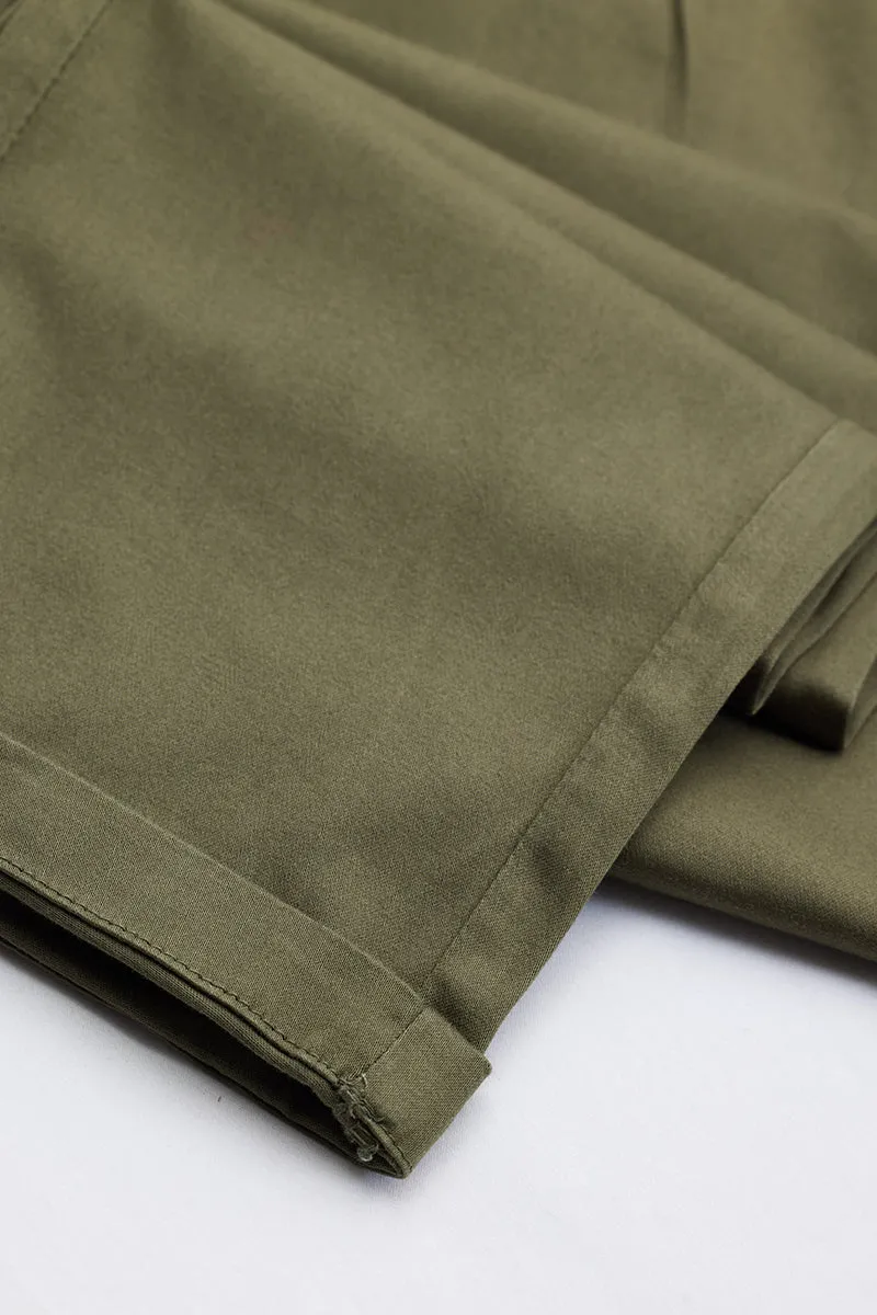 Olive Slim Fit Pleated Trousers