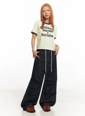Pintuck Denim Baggy Sweatpants IA517
