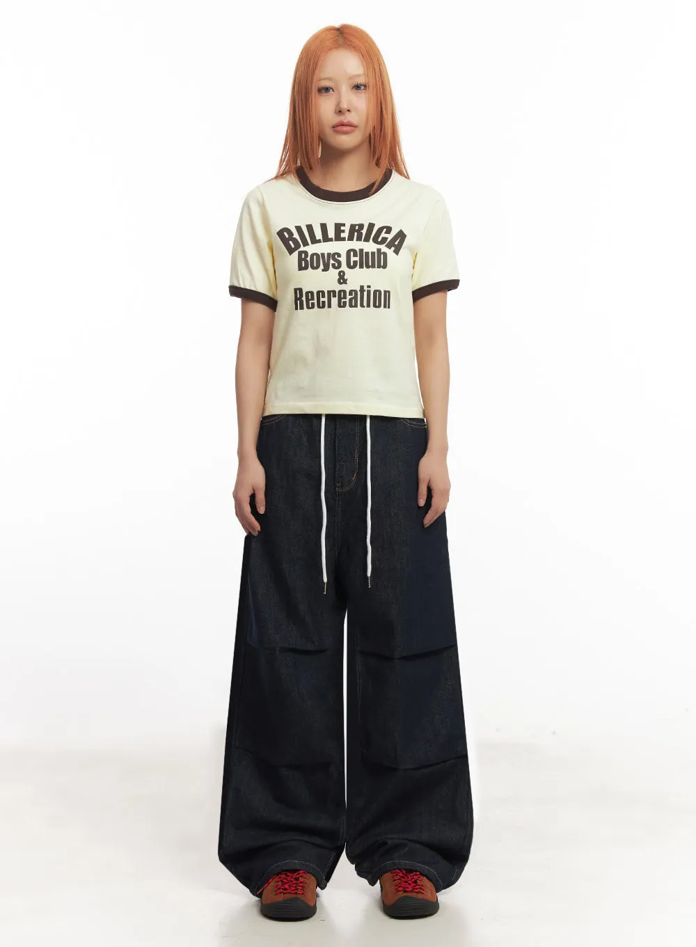 Pintuck Denim Baggy Sweatpants IA517