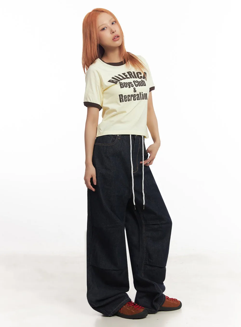 Pintuck Denim Baggy Sweatpants IA517