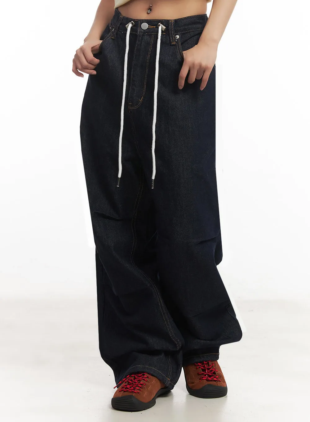 Pintuck Denim Baggy Sweatpants IA517