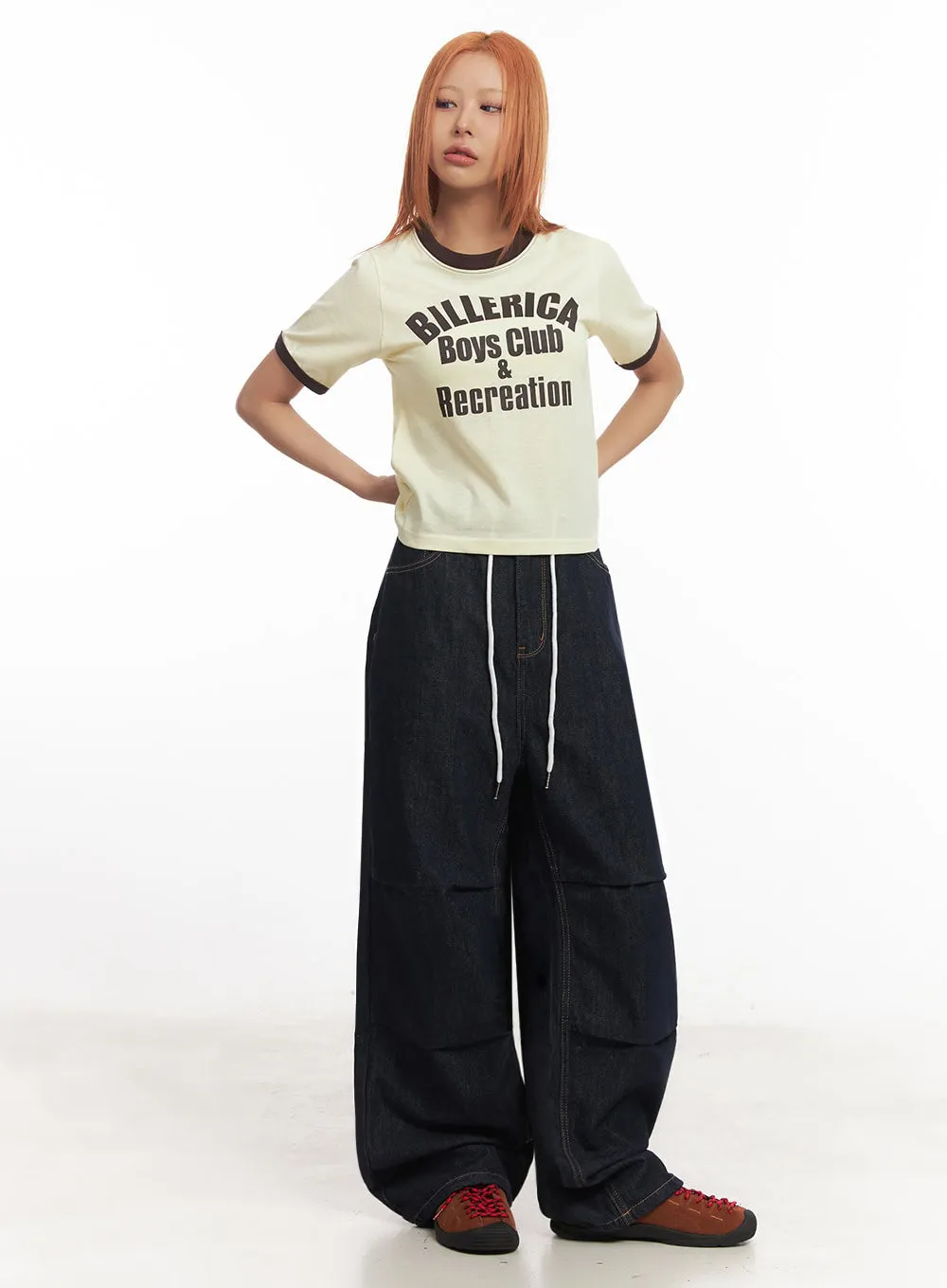 Pintuck Denim Baggy Sweatpants IA517