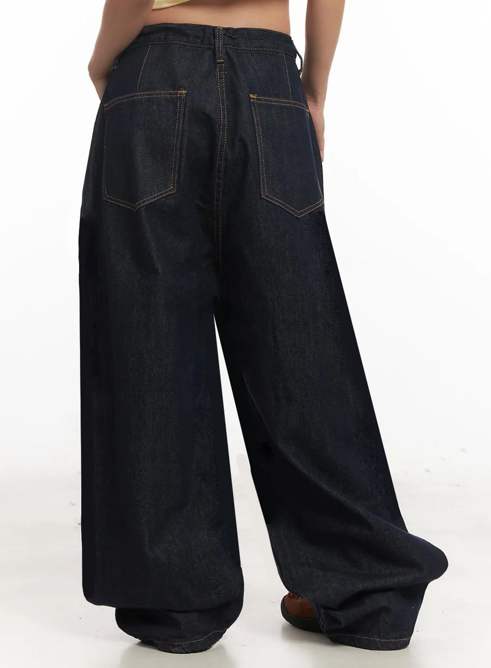 Pintuck Denim Baggy Sweatpants IA517