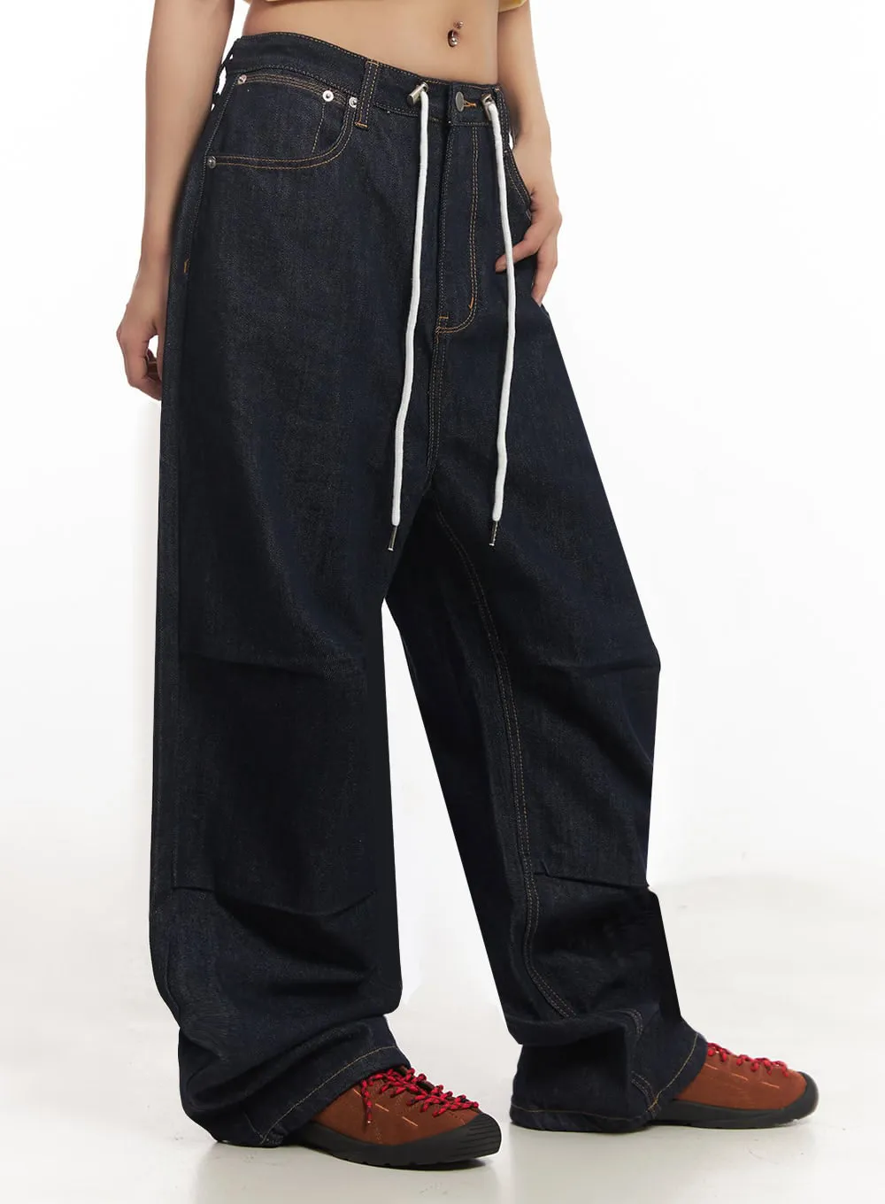 Pintuck Denim Baggy Sweatpants IA517