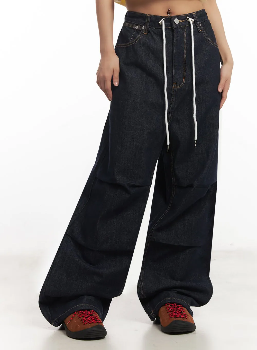 Pintuck Denim Baggy Sweatpants IA517