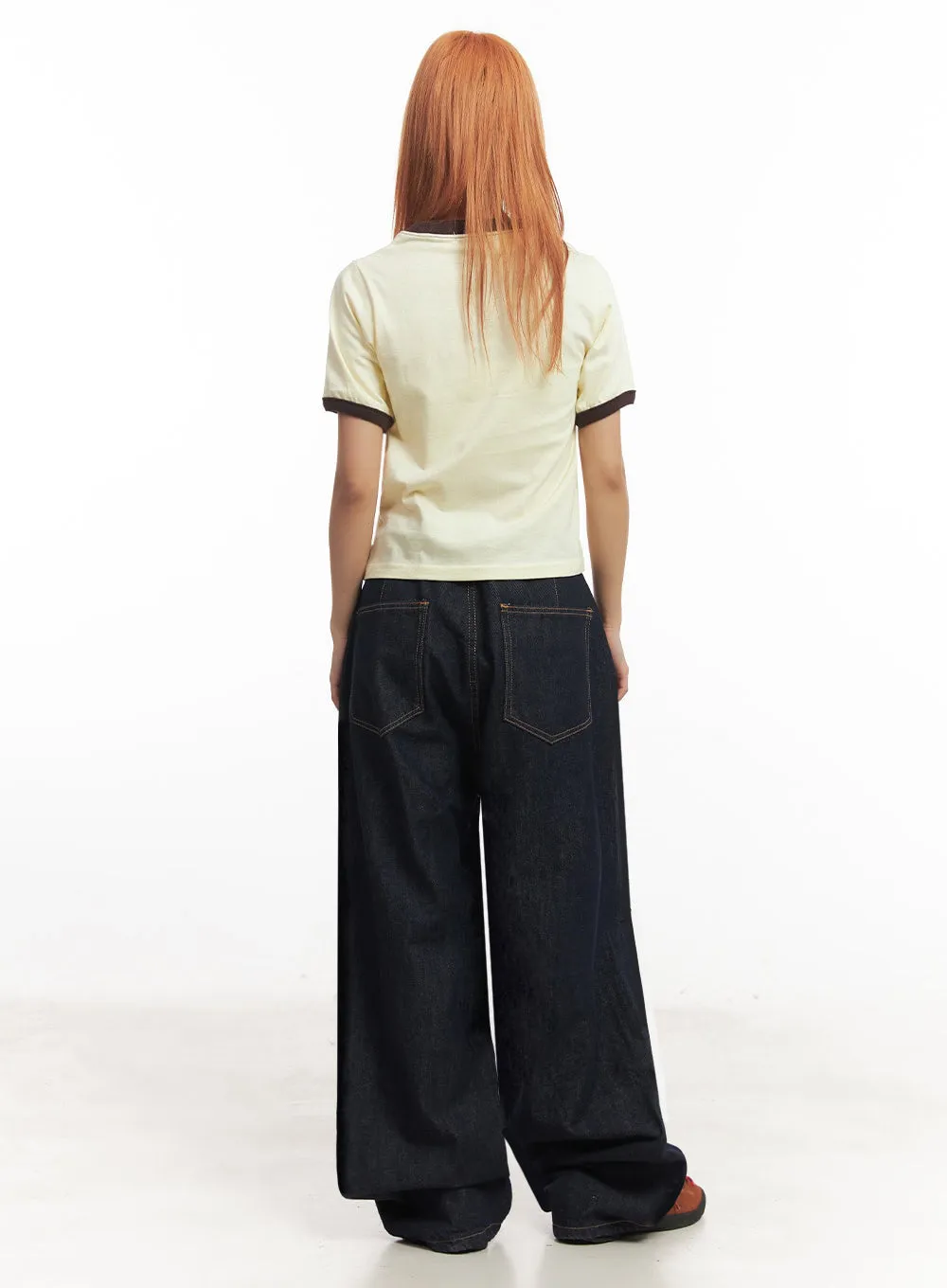 Pintuck Denim Baggy Sweatpants IA517