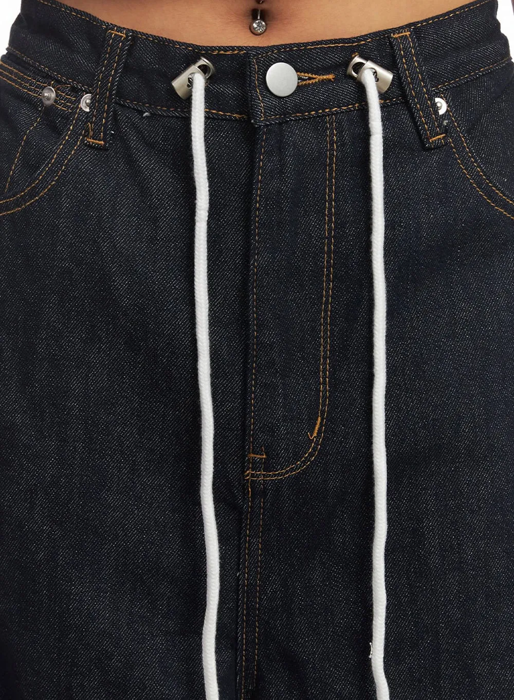 Pintuck Denim Baggy Sweatpants IA517