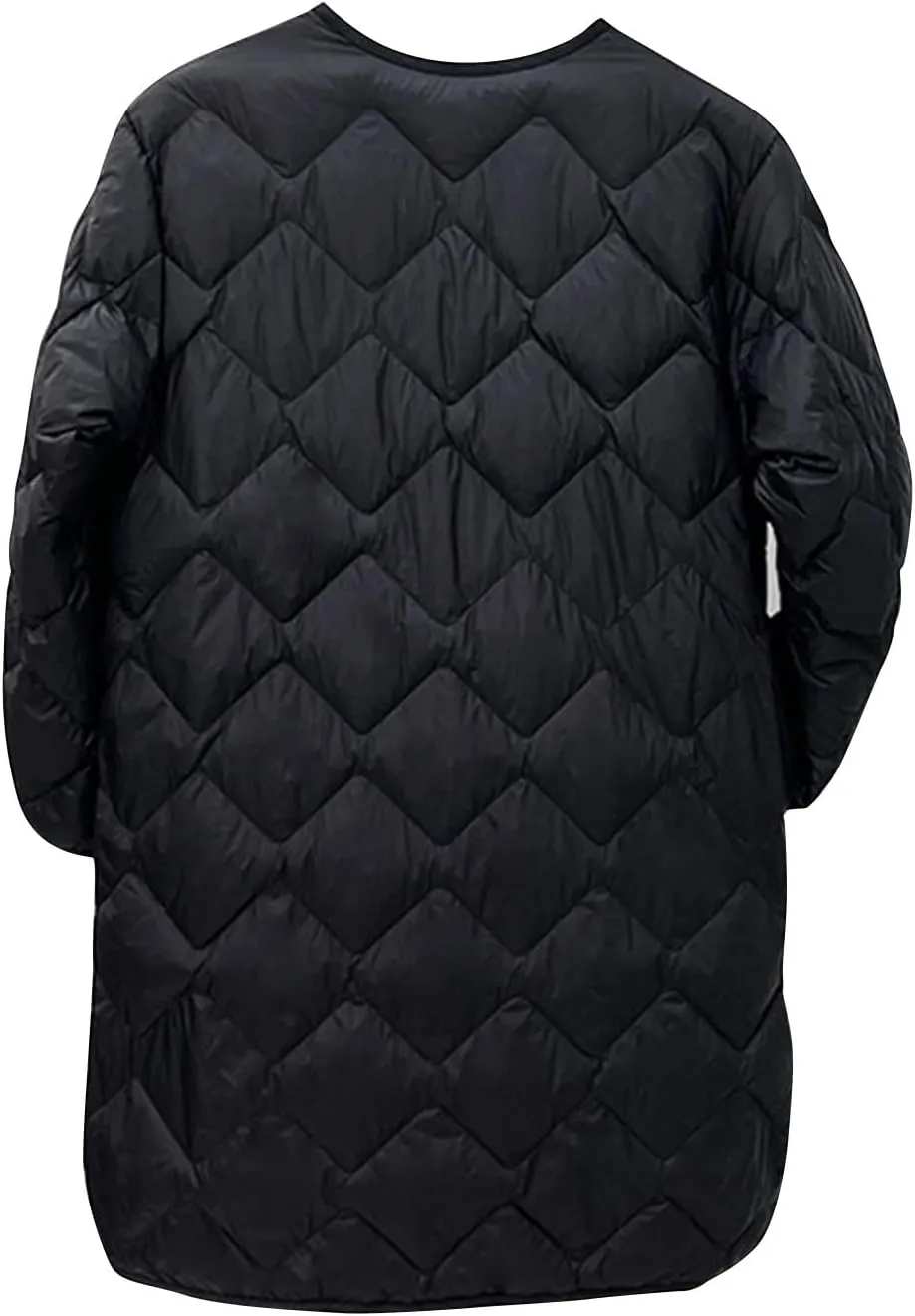 Plus Size Women Long Quilted Coat Collarless Long Sleeve Puffer Jacket Padded Down Winter Warm Loose Fit Outerwear