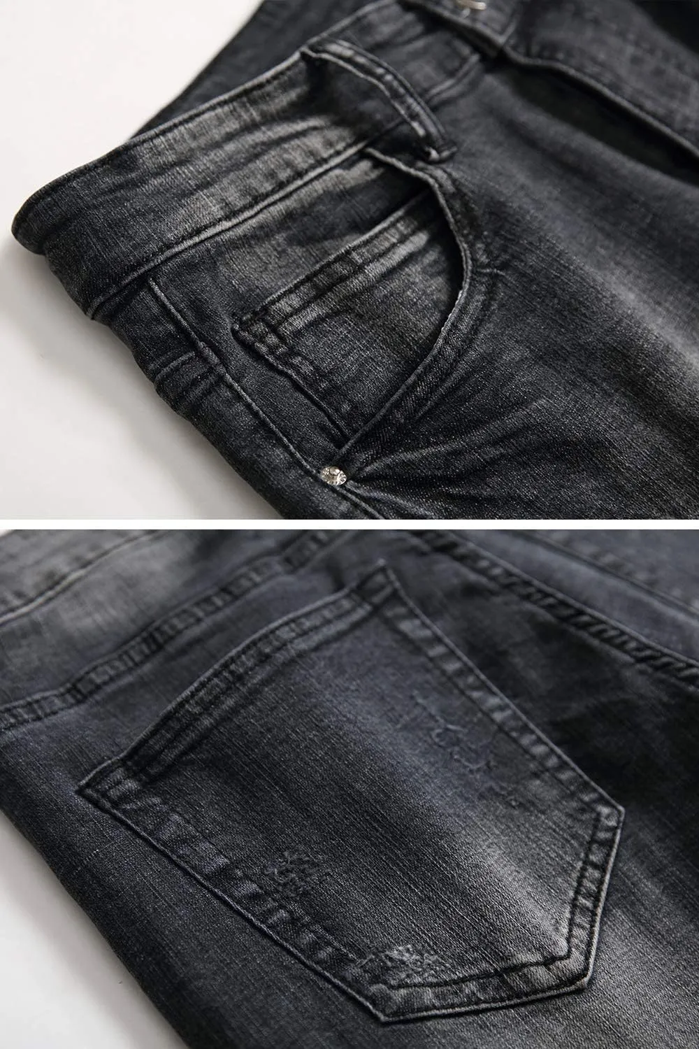 Qazel Vorrlon Men's Blue Skinny Jeans Stretch Washed Slim Fit Pencil Pants