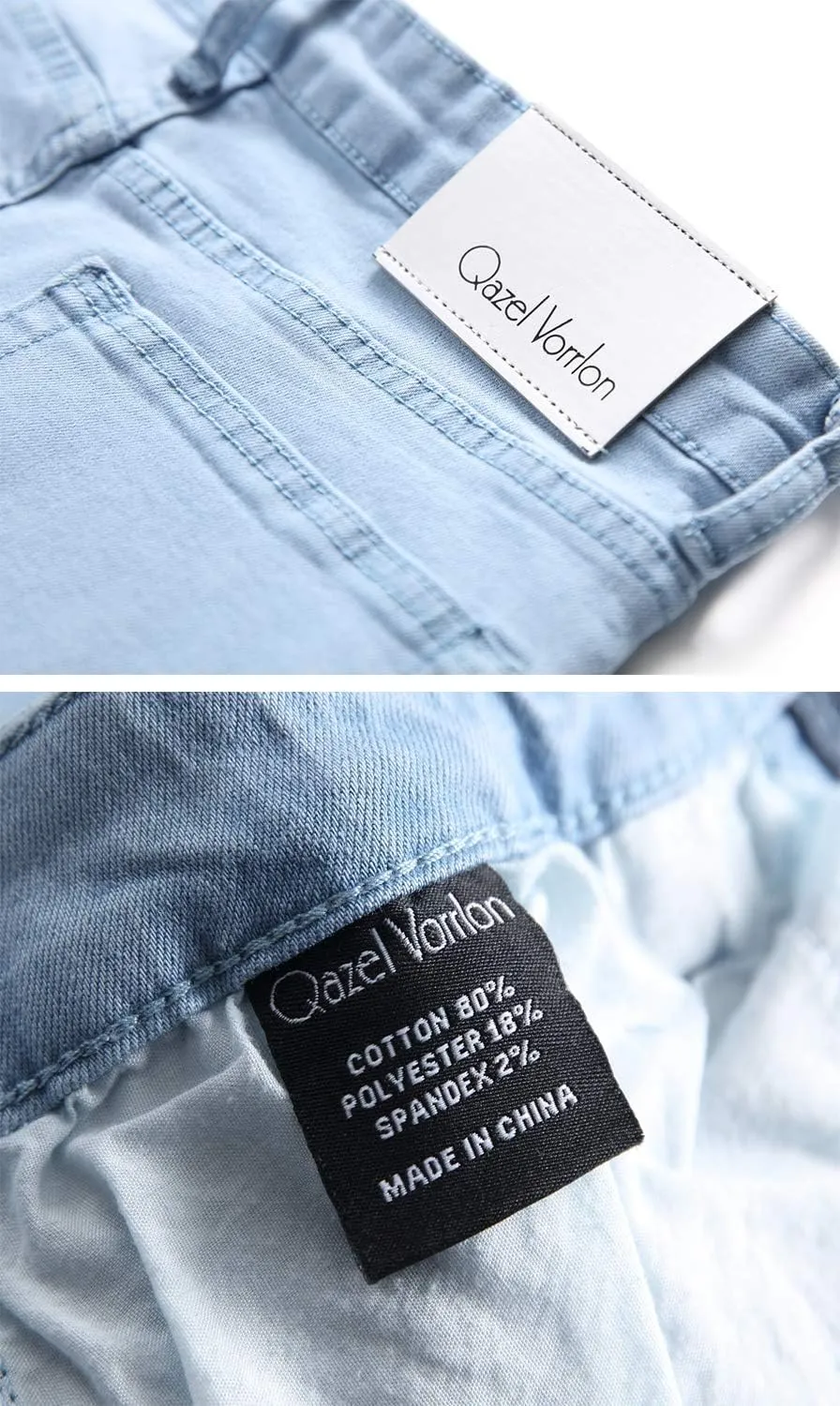 Qazel Vorrlon Men's Blue Skinny Jeans Stretch Washed Slim Fit Pencil Pants