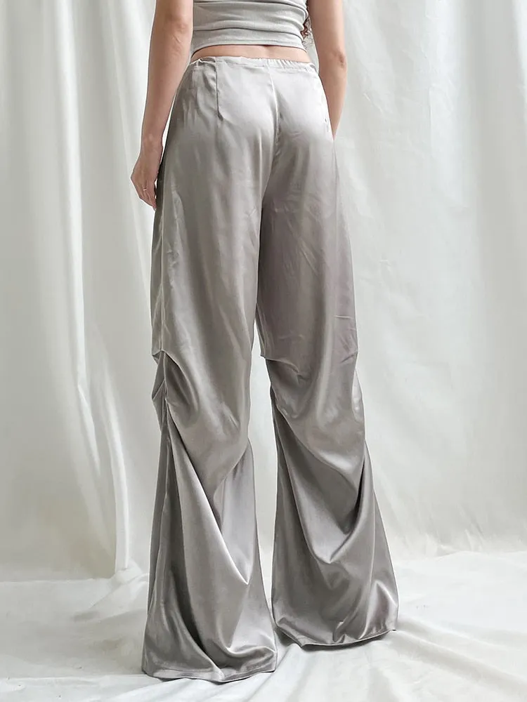 Satin Wide Leg Women's Pants Baggy Drawstring Jogging Sweatpants 2023 Summer