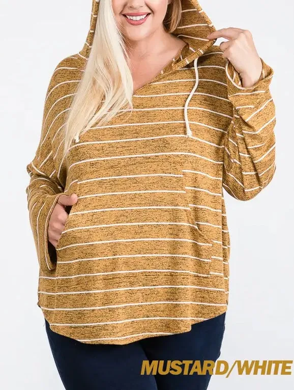 Striped Round Hem Hoodie NEW! (PLUS SIZE)