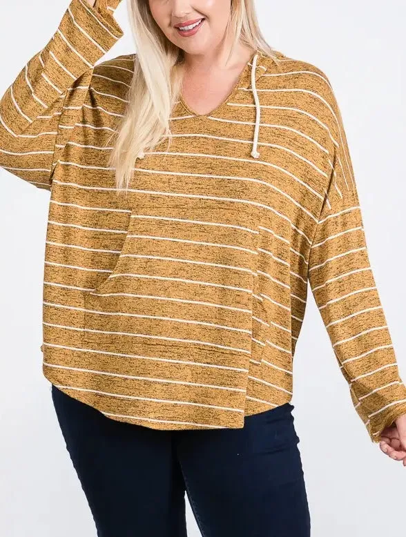 Striped Round Hem Hoodie NEW! (PLUS SIZE)