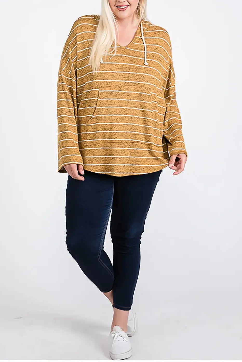 Striped Round Hem Hoodie NEW! (PLUS SIZE)