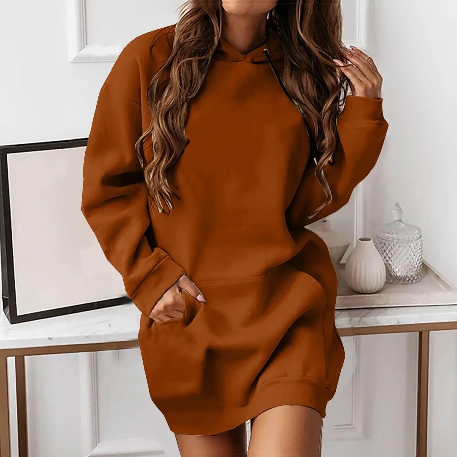 The Warmy Oversized Hoodie Dress for Women Casual Pullover Sweatshirt Long Sleeve with Kangaroo Pocket