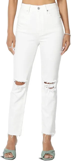 TheMogan Women's Distressed Destructed Washed Denim Mid~High Rise Relaxed Boyfriend Jeans