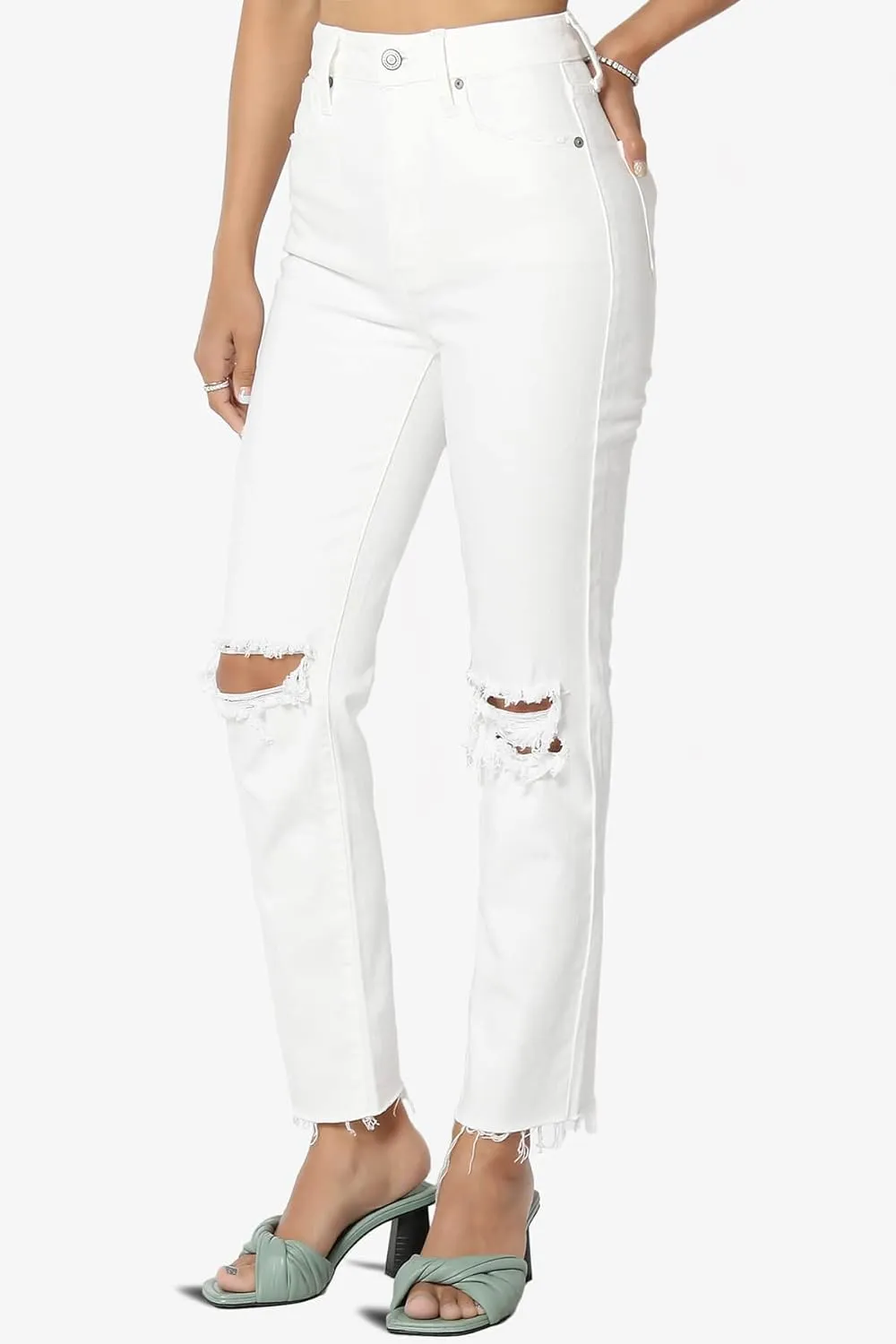 TheMogan Women's Distressed Destructed Washed Denim Mid~High Rise Relaxed Boyfriend Jeans