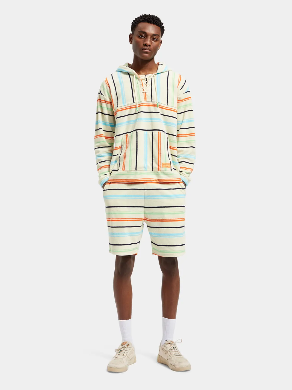 Towelling striped hoodie