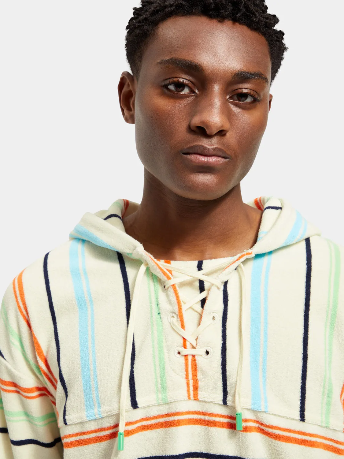 Towelling striped hoodie