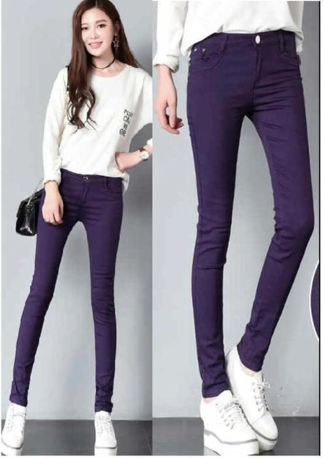 VooZuGn Low Rise Waist Jeans Woman Casual Stretch Skinny Jeans Candy Color Denim Washed Pencil Pants Candy-Colored Jeans Girls