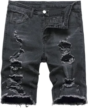 Washed Denim Shorts for Mens Casual Classic Fit Ripped Shorts Distressed Summer Jeans Shorts Workout Short Jeans Pants