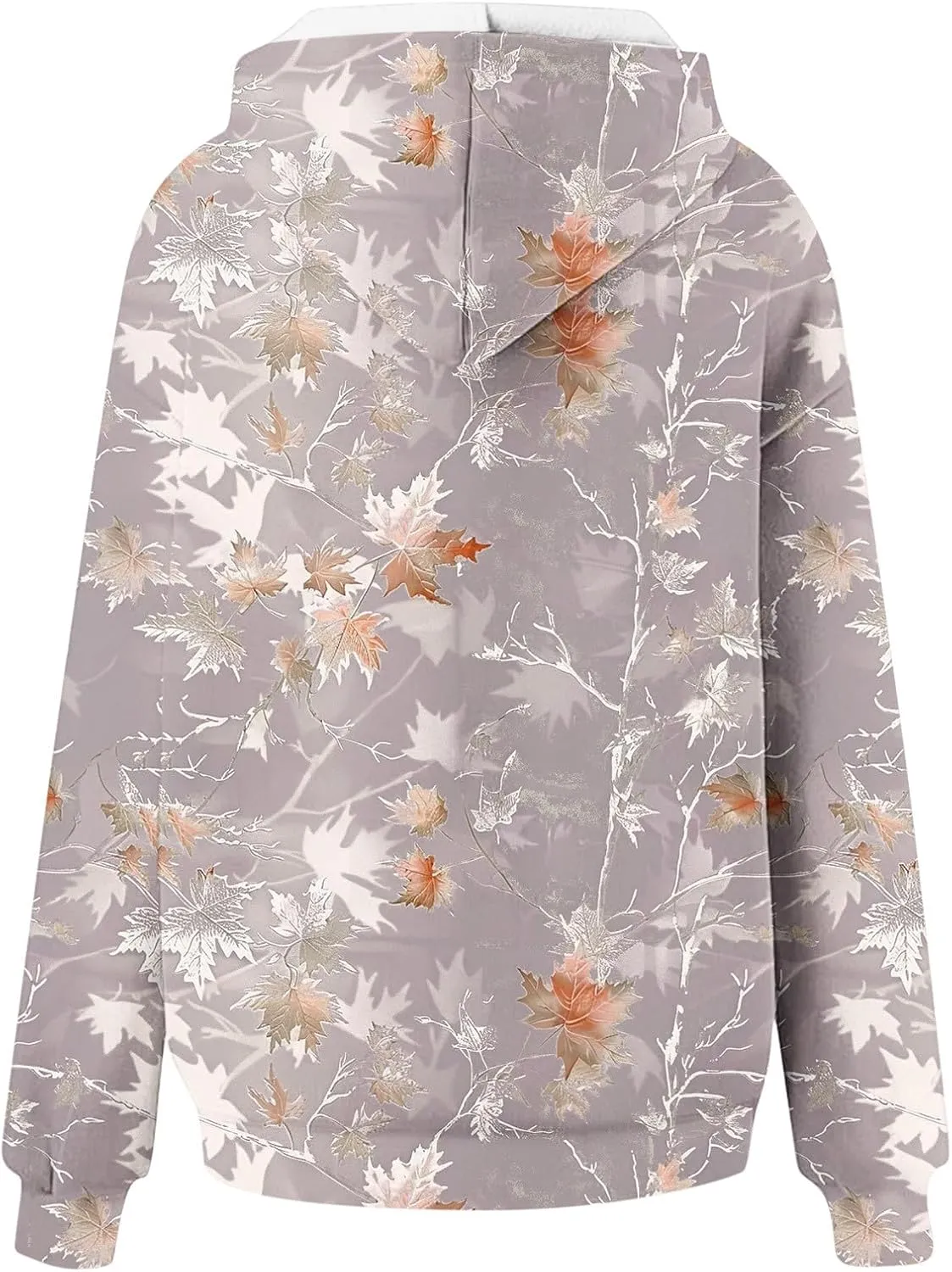 Women Vintage Camo Hoodie Maple Leaf Print Winter Fleece Sweatshirt Casual Long Sleeve Pullover with Kangaroo Pocket