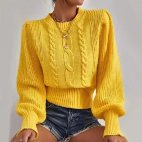 Women Winter Soft Warm Knitted Pullover Lantern Sleeve Sweater
