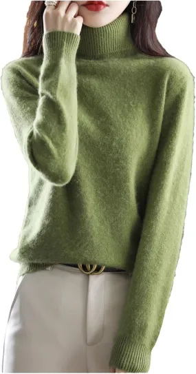Women's High Neck Pullover Cashmere Sweater Knitted Soft Warm Women's Sweater