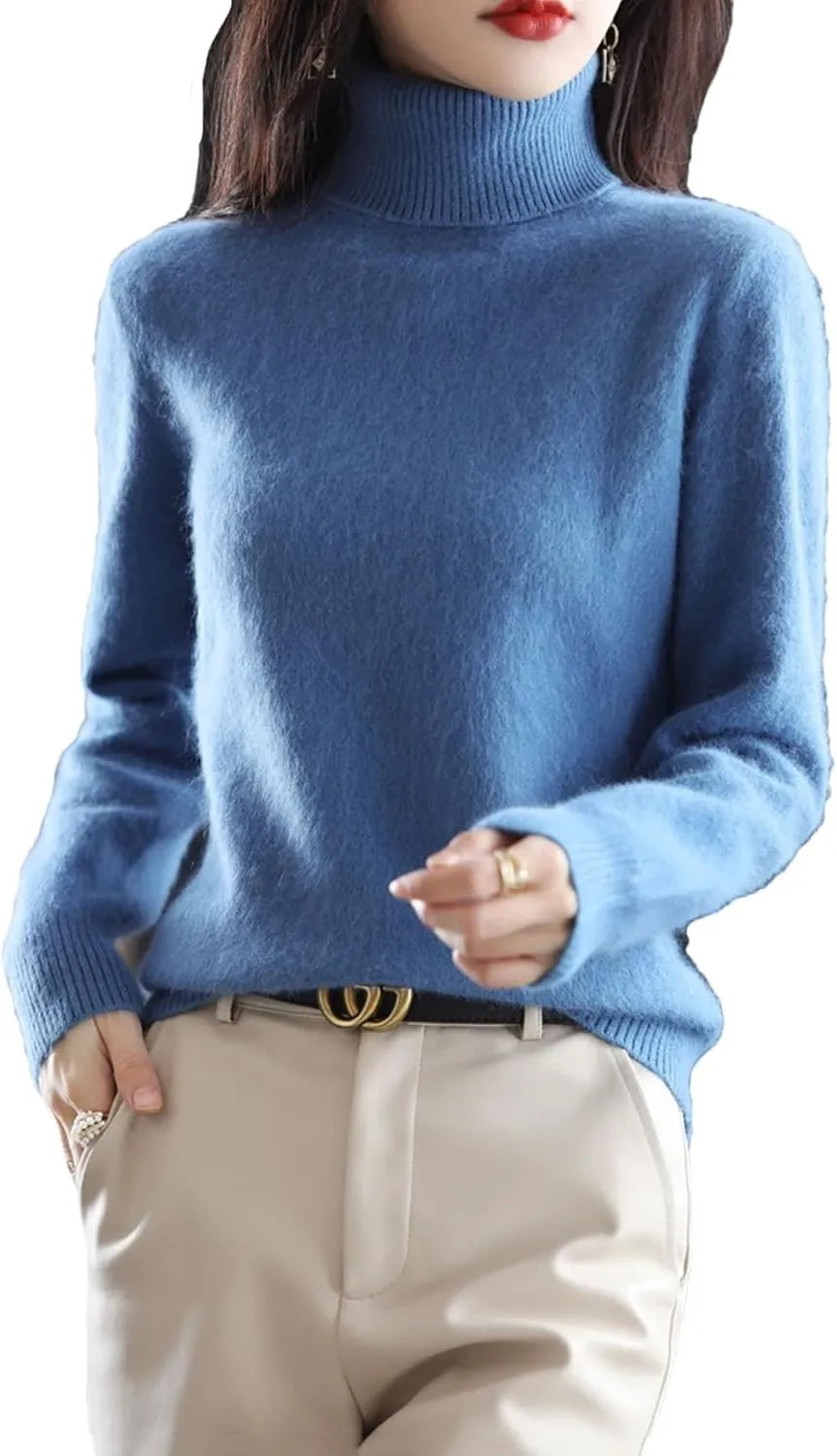 Women's High Neck Pullover Cashmere Sweater Knitted Soft Warm Women's Sweater
