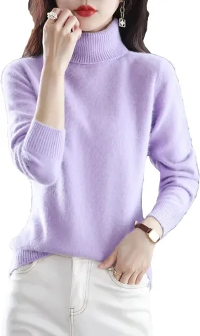 Women's High Neck Pullover Cashmere Sweater Knitted Soft Warm Women's Sweater