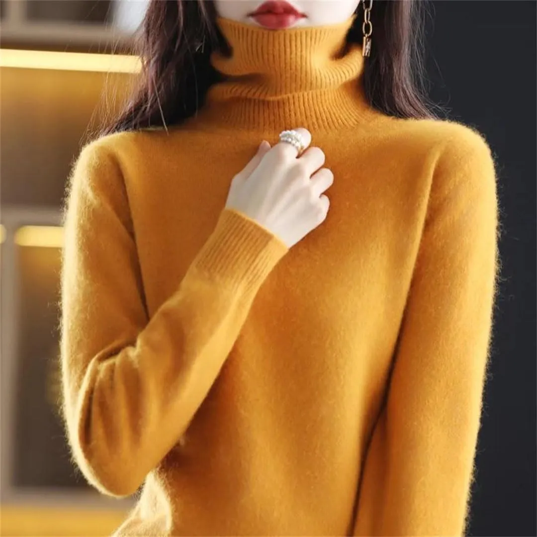 Women's High Neck Pullover Cashmere Sweater Knitted Soft Warm Women's Sweater