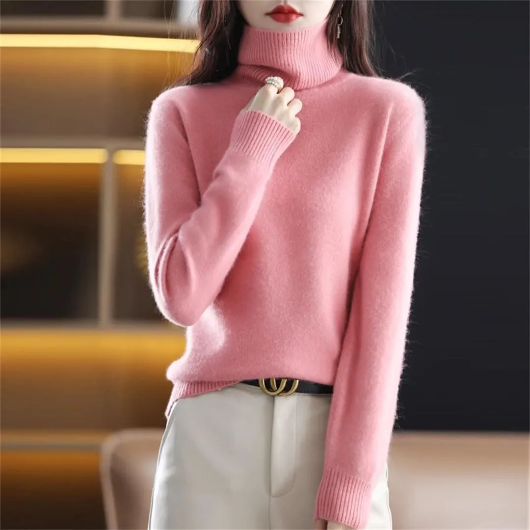 Women's High Neck Pullover Cashmere Sweater Knitted Soft Warm Women's Sweater