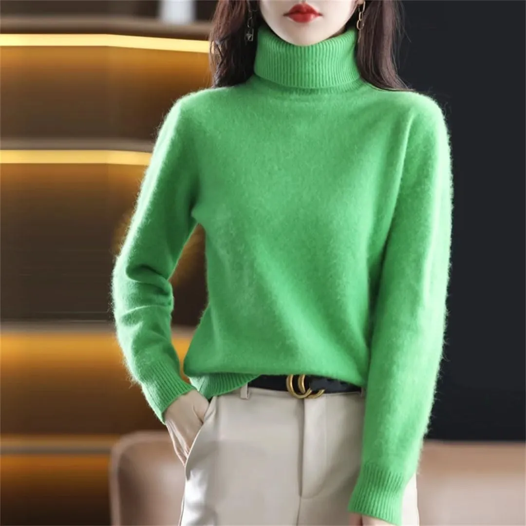 Women's High Neck Pullover Cashmere Sweater Knitted Soft Warm Women's Sweater