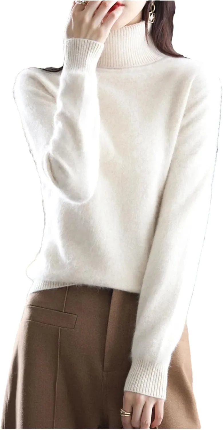 Women's High Neck Pullover Cashmere Sweater Knitted Soft Warm Women's Sweater