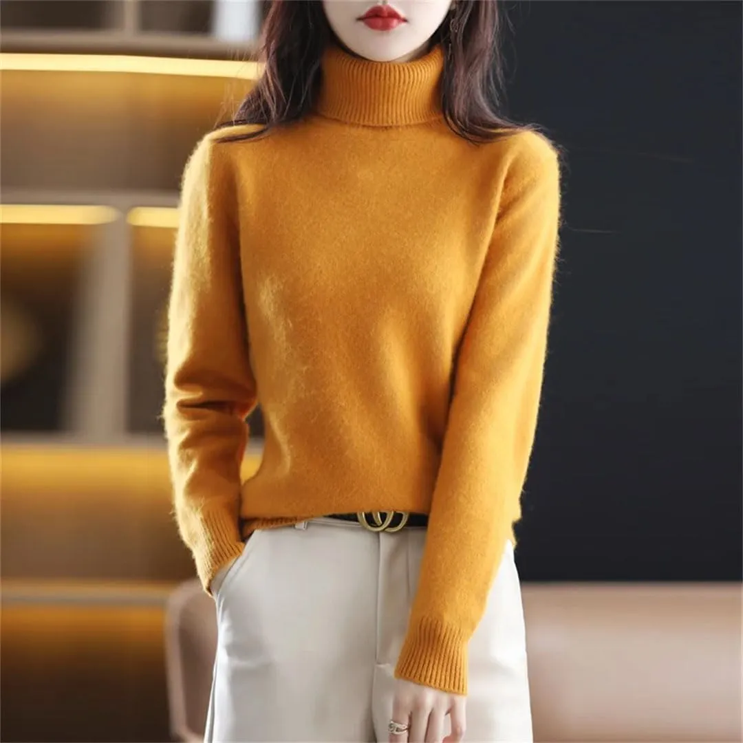 Women's High Neck Pullover Cashmere Sweater Knitted Soft Warm Women's Sweater