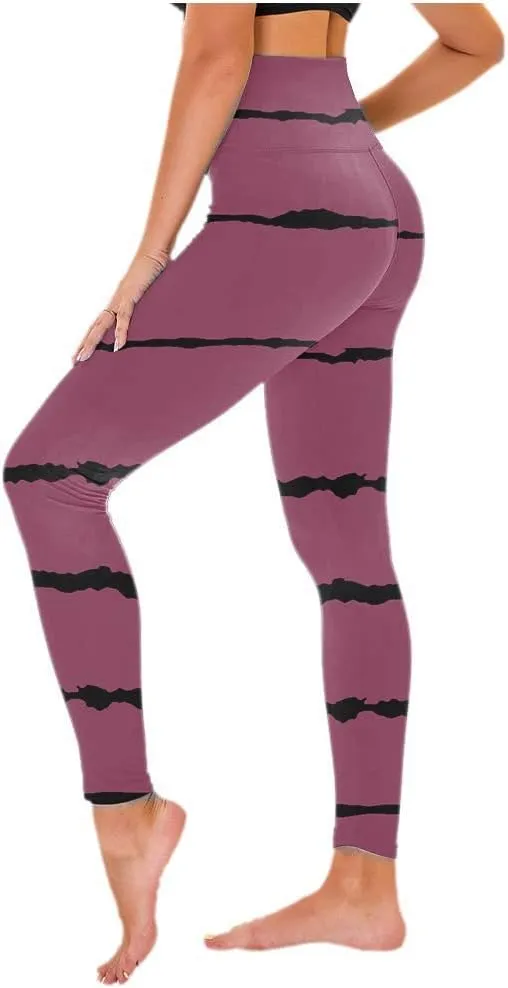 Women's High Waisted Leggings Stripe Firm Compression Yoga Leggings Pants Jogger Track Pants Workout Clothes