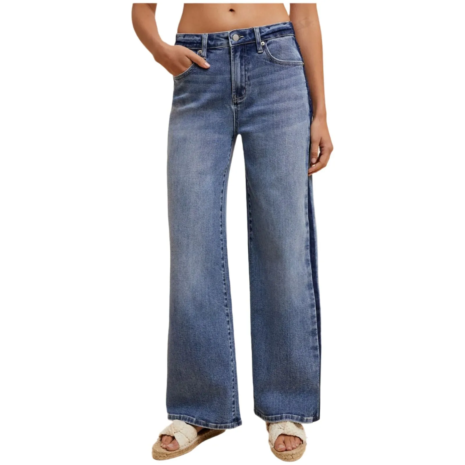 Women's Stretch Side Stripe High Rise Baggy Str Leg Jean AP6365