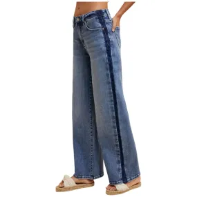 Women's Stretch Side Stripe High Rise Baggy Str Leg Jean AP6365