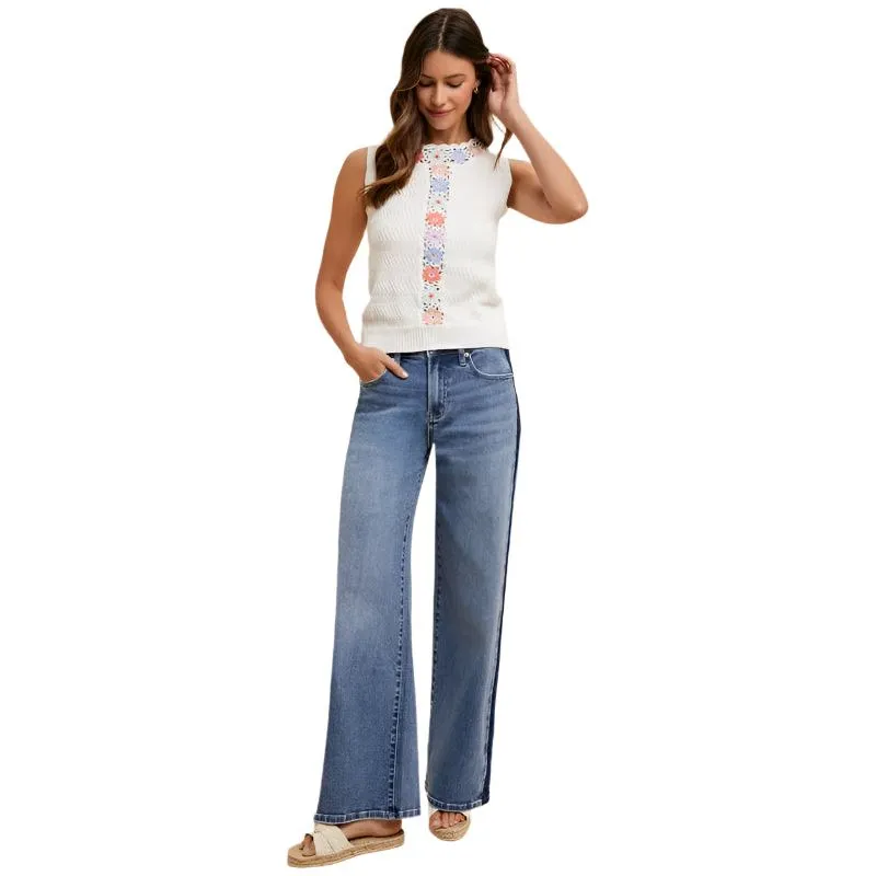 Women's Stretch Side Stripe High Rise Baggy Str Leg Jean AP6365