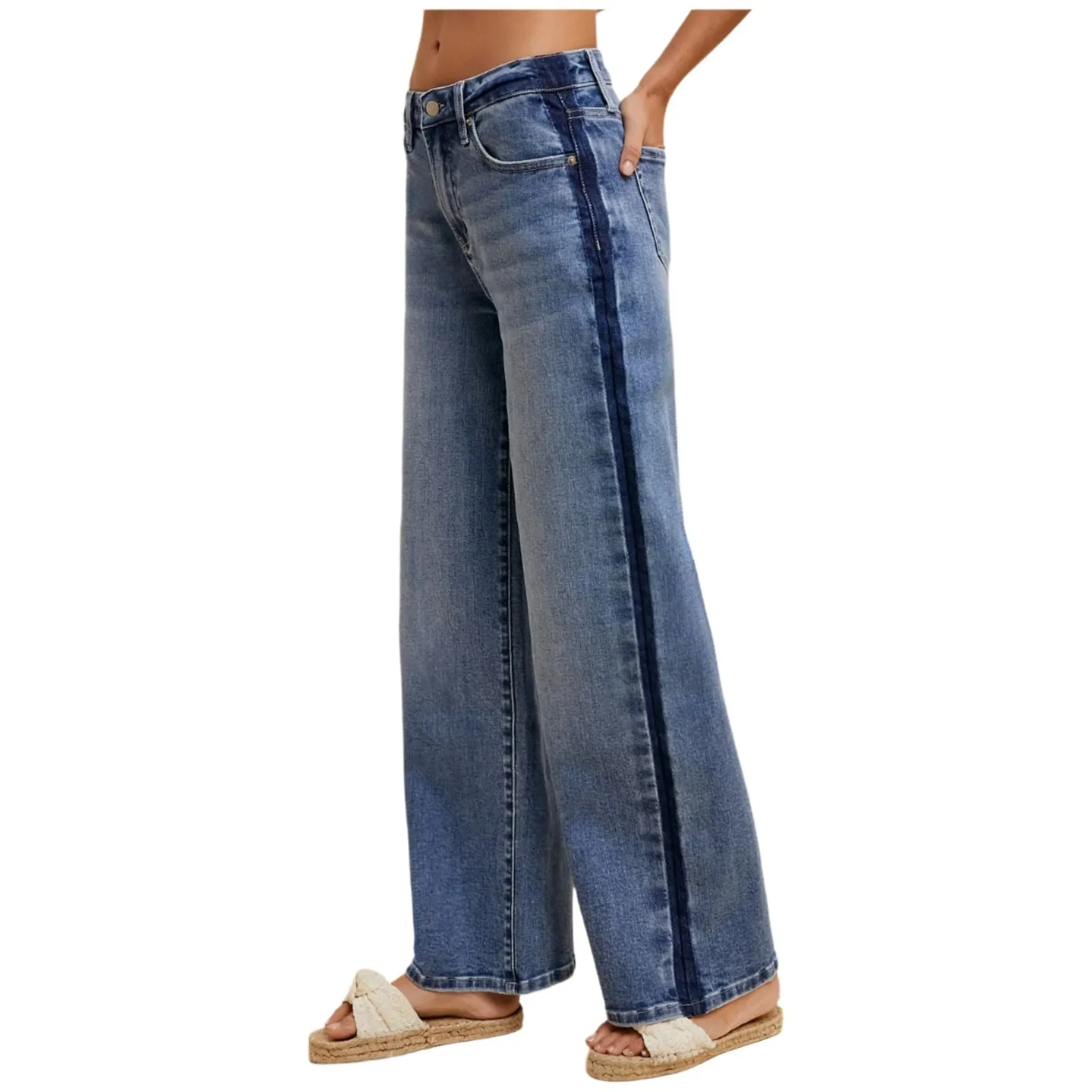 Women's Stretch Side Stripe High Rise Baggy Str Leg Jean AP6365