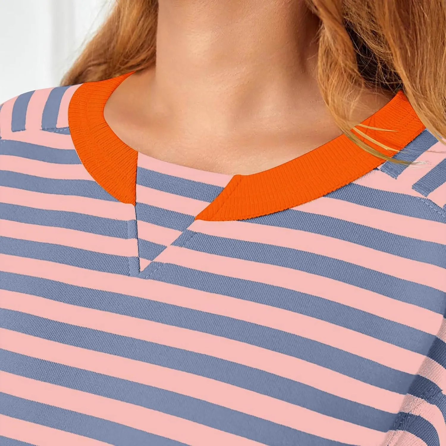 Womens Striped Cropped Sweatshirt Casual Long Sleeve Pullover Shirts Color Block Trendy Fall Clothing Cute Tunic Tops