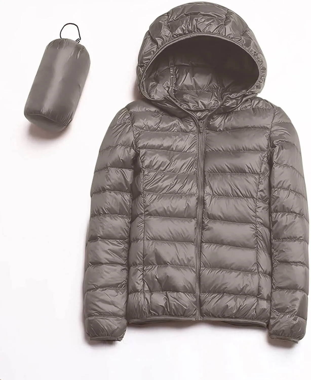 Womens Winter Quilted Jacket Slim Fit Short Down Jacket Cropped Warm Zip Puffer Coat Hooded Padded Puffer Coat
