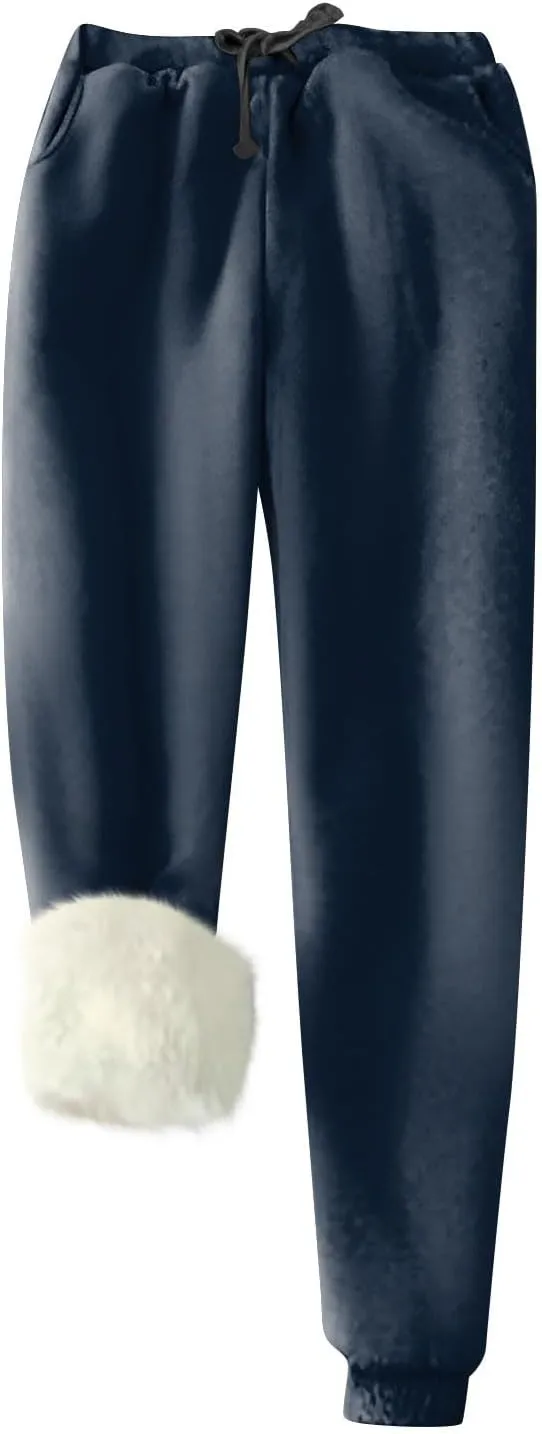 Women's Winter Warm Fleece Joggers Pants Thicken Sherpa Lined Athletic Active Sweatpants with Pockets Fashion Outfits