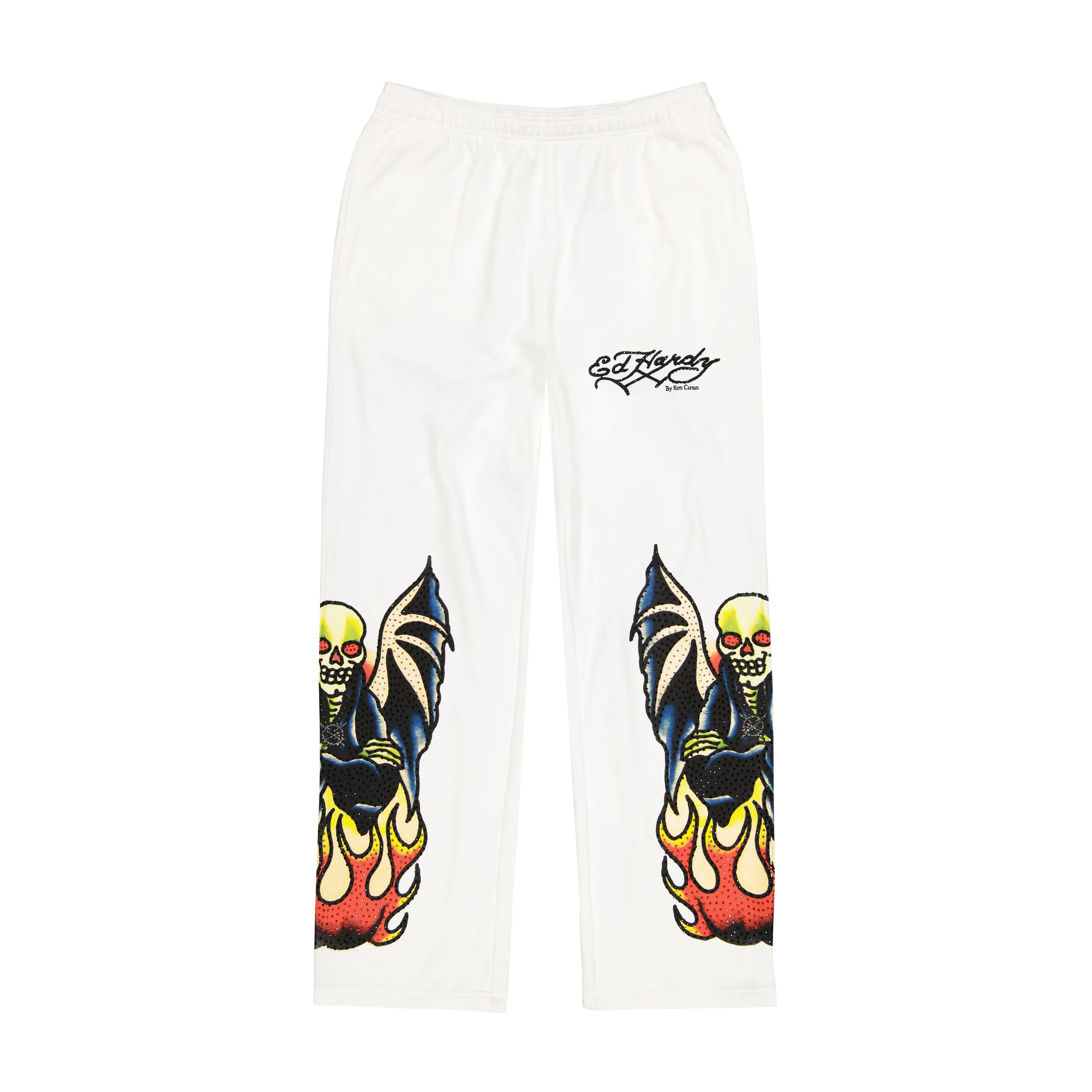 Xman Mens Rhinestone Baggy Sweatpant White